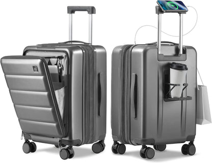 20IN Carry On Luggage Airline Approved - Expandable Hardside Suitcase with 16" Laptop Compartment, Cup Holder, Phone Mount, USB Port,TSA Lock, 360°Spinner Wheels (Forest Green)