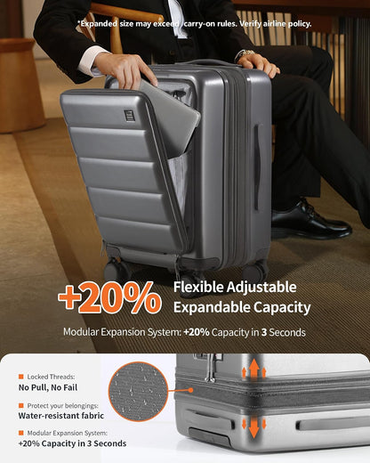 20IN Carry On Luggage Airline Approved - Expandable Hardside Suitcase with 16" Laptop Compartment, Cup Holder, Phone Mount, USB Port,TSA Lock, 360°Spinner Wheels (Forest Green)