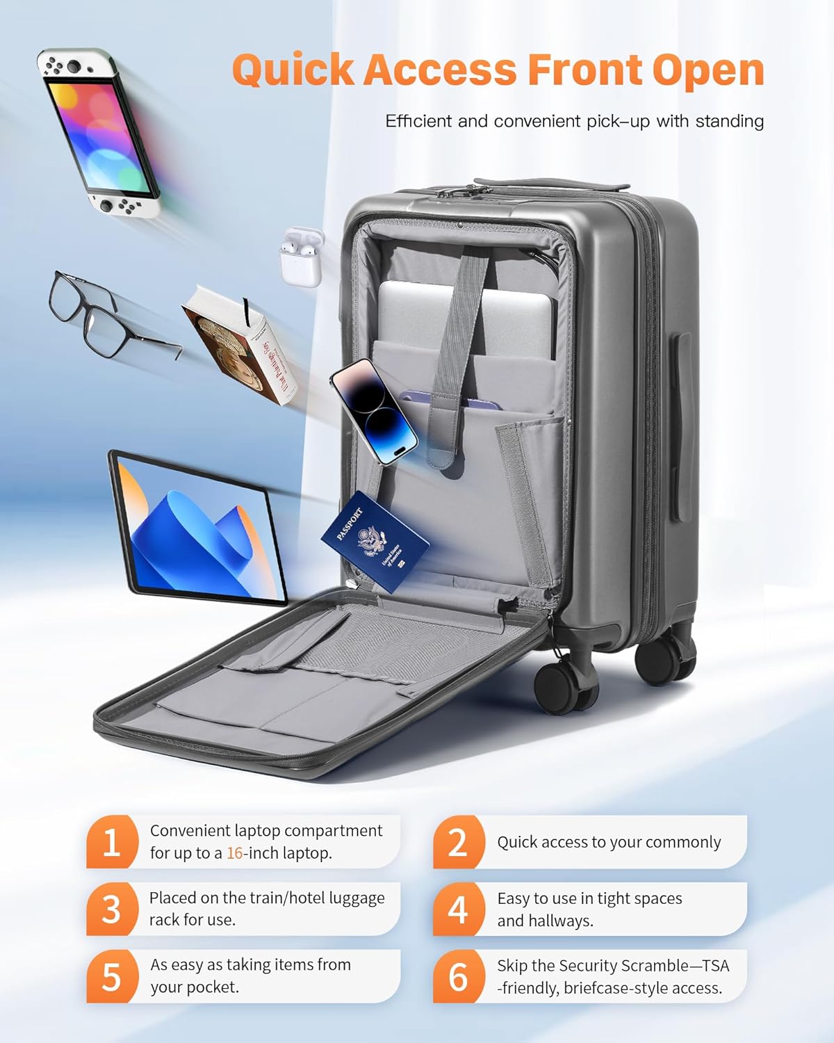 20IN Carry On Luggage Airline Approved - Expandable Hardside Suitcase with 16" Laptop Compartment, Cup Holder, Phone Mount, USB Port,TSA Lock, 360°Spinner Wheels (Forest Green)