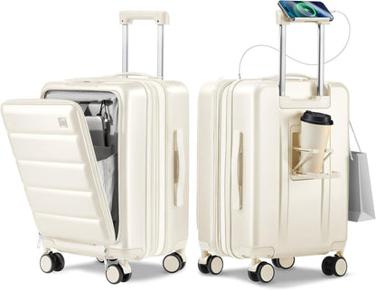 20IN Carry On Luggage Airline Approved - Expandable Hardside Suitcase with 16" Laptop Compartment, Cup Holder, Phone Mount, USB Port,TSA Lock, 360°Spinner Wheels (Forest Green)
