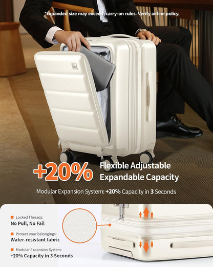 20IN Carry On Luggage Airline Approved - Expandable Hardside Suitcase with 16" Laptop Compartment, Cup Holder, Phone Mount, USB Port,TSA Lock, 360°Spinner Wheels (Forest Green)
