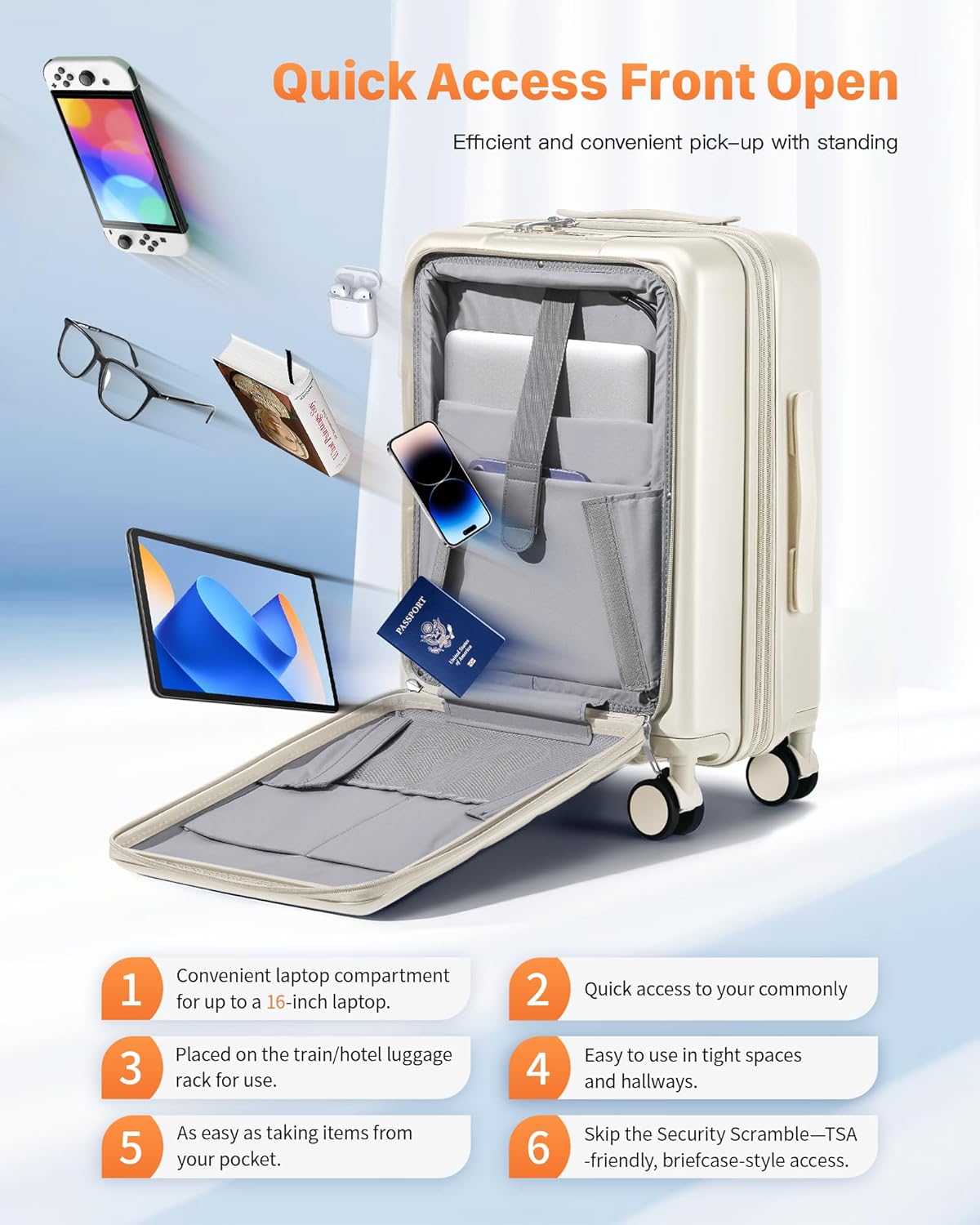 20IN Carry On Luggage Airline Approved - Expandable Hardside Suitcase with 16" Laptop Compartment, Cup Holder, Phone Mount, USB Port,TSA Lock, 360°Spinner Wheels (Forest Green)