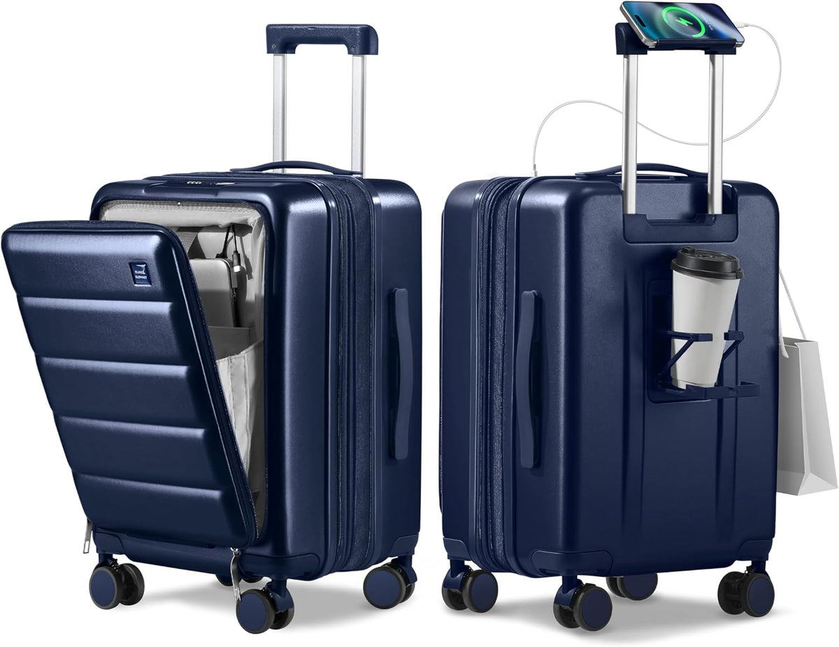 20IN Carry On Luggage Airline Approved - Expandable Hardside Suitcase with 16" Laptop Compartment, Cup Holder, Phone Mount, USB Port,TSA Lock, 360°Spinner Wheels (Forest Green)