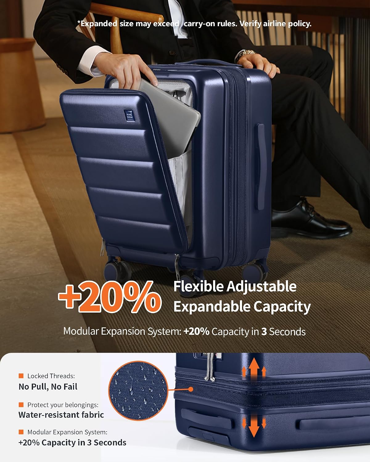 20IN Carry On Luggage Airline Approved - Expandable Hardside Suitcase with 16" Laptop Compartment, Cup Holder, Phone Mount, USB Port,TSA Lock, 360°Spinner Wheels (Forest Green)