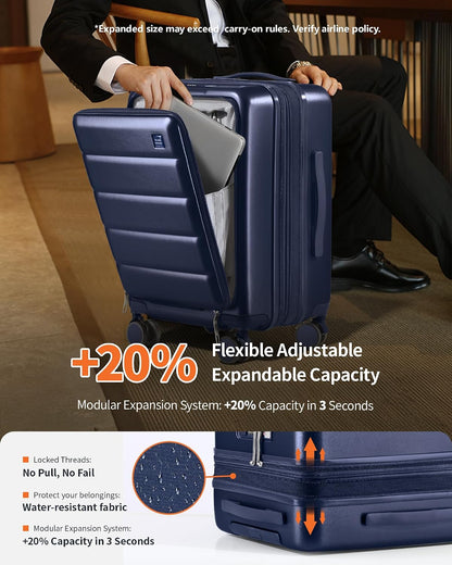 20IN Carry On Luggage Airline Approved - Expandable Hardside Suitcase with 16" Laptop Compartment, Cup Holder, Phone Mount, USB Port,TSA Lock, 360°Spinner Wheels (Forest Green)