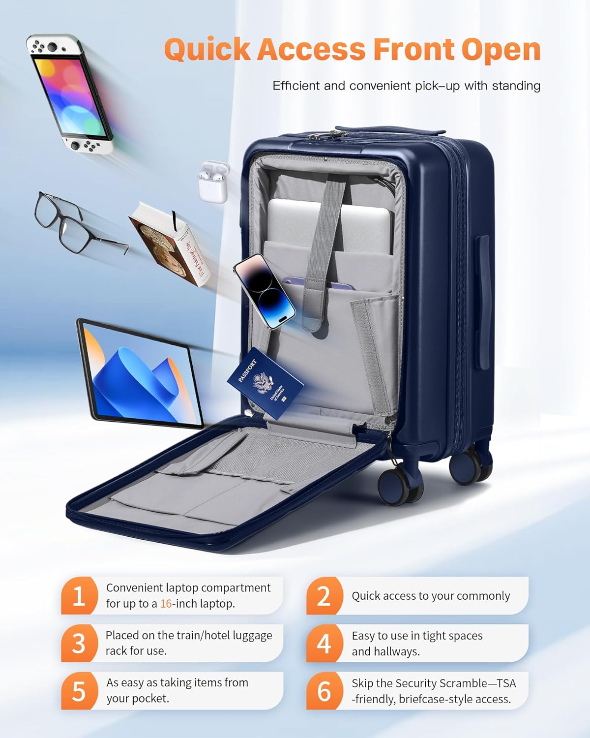 20IN Carry On Luggage Airline Approved - Expandable Hardside Suitcase with 16" Laptop Compartment, Cup Holder, Phone Mount, USB Port,TSA Lock, 360°Spinner Wheels (Forest Green)