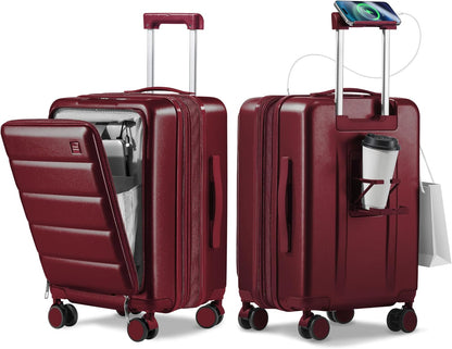 20IN Carry On Luggage Airline Approved - Expandable Hardside Suitcase with 16" Laptop Compartment, Cup Holder, Phone Mount, USB Port,TSA Lock, 360°Spinner Wheels (Forest Green)