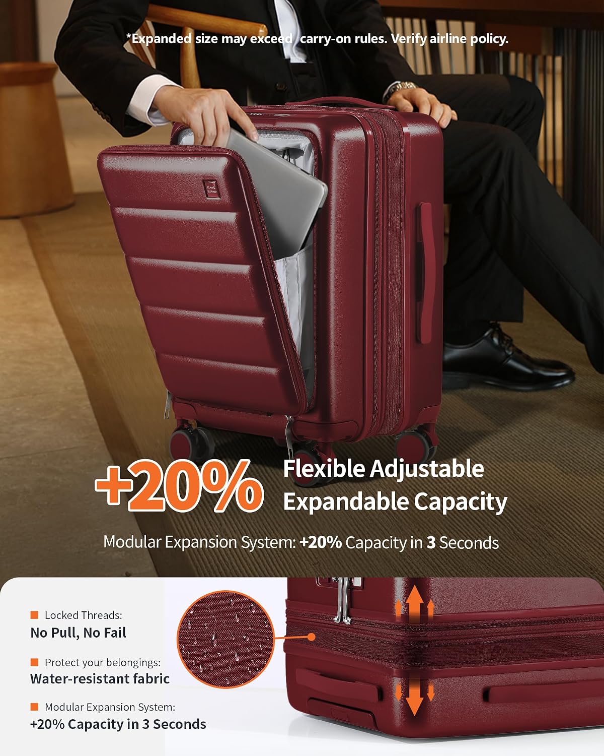 20IN Carry On Luggage Airline Approved - Expandable Hardside Suitcase with 16" Laptop Compartment, Cup Holder, Phone Mount, USB Port,TSA Lock, 360°Spinner Wheels (Forest Green)