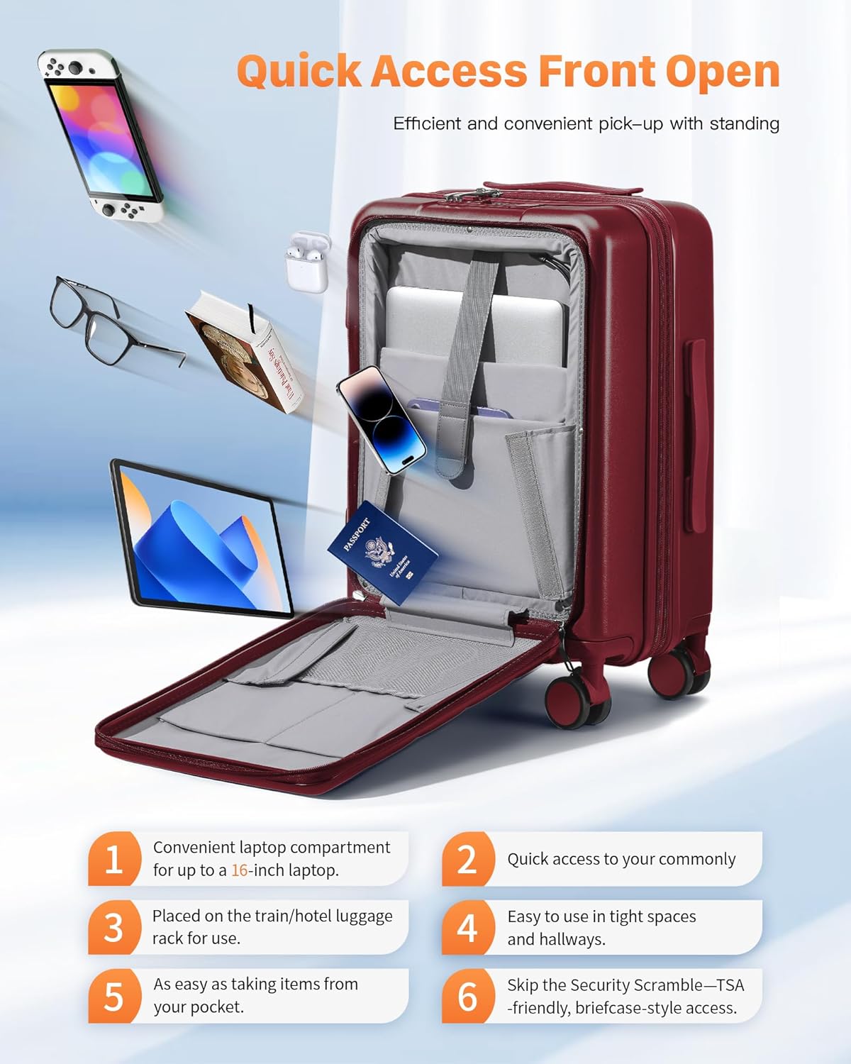 20IN Carry On Luggage Airline Approved - Expandable Hardside Suitcase with 16" Laptop Compartment, Cup Holder, Phone Mount, USB Port,TSA Lock, 360°Spinner Wheels (Forest Green)