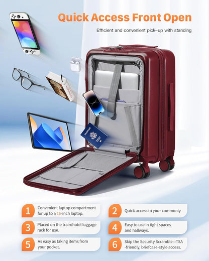 20IN Carry On Luggage Airline Approved - Expandable Hardside Suitcase with 16" Laptop Compartment, Cup Holder, Phone Mount, USB Port,TSA Lock, 360°Spinner Wheels (Forest Green)