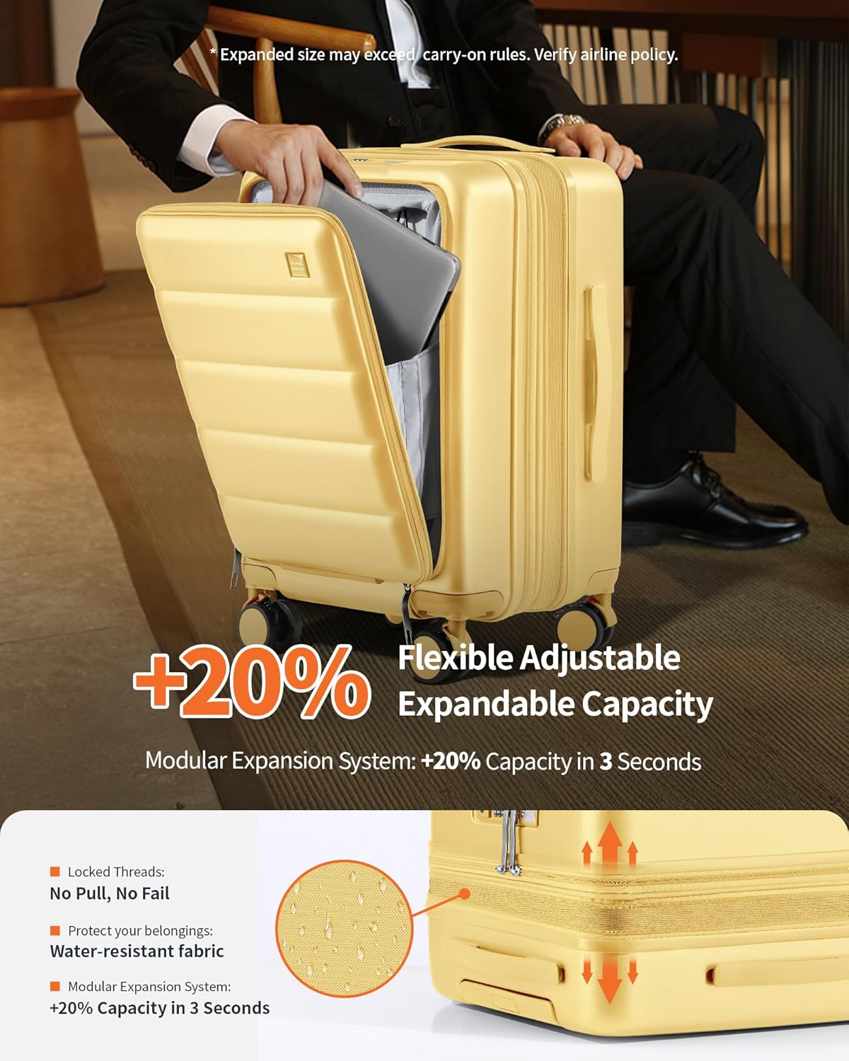 20IN Carry On Luggage Airline Approved - Expandable Hardside Suitcase with 16" Laptop Compartment, Cup Holder, Phone Mount, USB Port,TSA Lock, 360°Spinner Wheels (Forest Green)