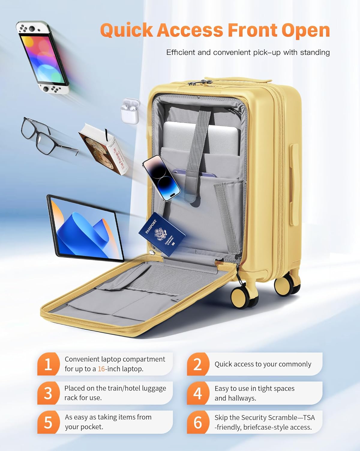 20IN Carry On Luggage Airline Approved - Expandable Hardside Suitcase with 16" Laptop Compartment, Cup Holder, Phone Mount, USB Port,TSA Lock, 360°Spinner Wheels (Forest Green)