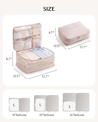 5-in-1 Compression Packing Cube, Hanging Luggage Organizer with 4 Compartments for Clothes and Underwear, Machine Washable Travel Suitcase Accessories (Pink, Large)