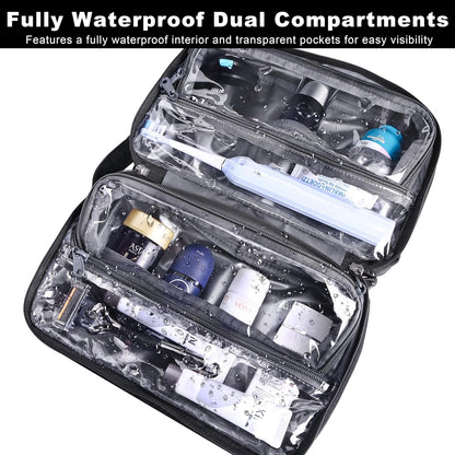 Hanging Toiletry Shower Bag, Mens Hygiene Bag for Travel Gym Business | Premium YKK Zippers, Heavy-Duty 360° Swivel Metal Hook, Water-Resistant Puncture-Proof Nylon, Clear Quick-Access Panel