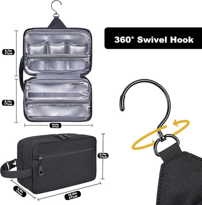 Hanging Toiletry Shower Bag, Mens Hygiene Bag for Travel Gym Business | Premium YKK Zippers, Heavy-Duty 360° Swivel Metal Hook, Water-Resistant Puncture-Proof Nylon, Clear Quick-Access Panel