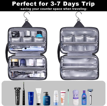 Hanging Toiletry Shower Bag, Mens Hygiene Bag for Travel Gym Business | Premium YKK Zippers, Heavy-Duty 360° Swivel Metal Hook, Water-Resistant Puncture-Proof Nylon, Clear Quick-Access Panel