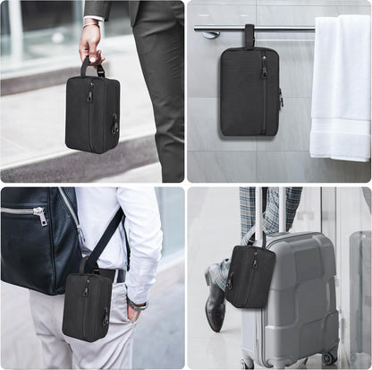 Hanging Toiletry Shower Bag, Mens Hygiene Bag for Travel Gym Business | Premium YKK Zippers, Heavy-Duty 360° Swivel Metal Hook, Water-Resistant Puncture-Proof Nylon, Clear Quick-Access Panel