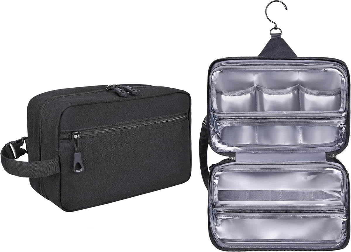Hanging Toiletry Shower Bag, Mens Hygiene Bag for Travel Gym Business | Premium YKK Zippers, Heavy-Duty 360° Swivel Metal Hook, Water-Resistant Puncture-Proof Nylon, Clear Quick-Access Panel