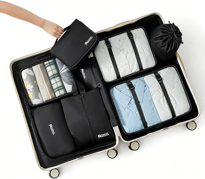 8 Set Packing Cubes for Travel Essentials With Hanging Toiletry Bag for Women, Lightweight Suitcase Organizer Bags with Mackup bag, Carry-On Luggage Accessories (Beige)