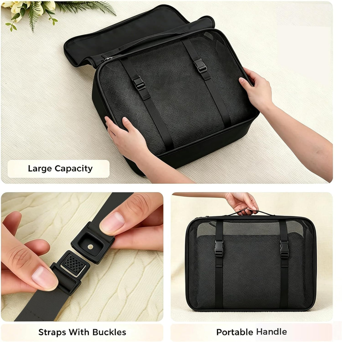8 Set Packing Cubes for Travel Essentials With Hanging Toiletry Bag for Women, Lightweight Suitcase Organizer Bags with Mackup bag, Carry-On Luggage Accessories (Beige)