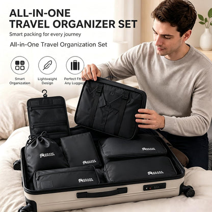 8 Set Packing Cubes for Travel Essentials With Hanging Toiletry Bag for Women, Lightweight Suitcase Organizer Bags with Mackup bag, Carry-On Luggage Accessories (Beige)