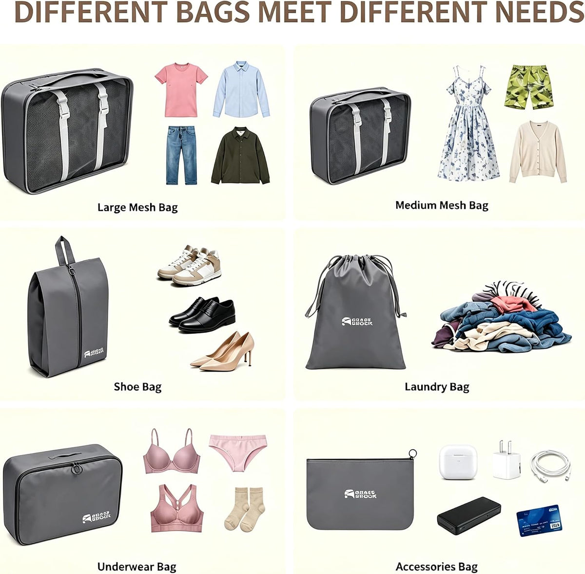 8 Set Packing Cubes for Travel Essentials With Hanging Toiletry Bag for Women, Lightweight Suitcase Organizer Bags with Mackup bag, Carry-On Luggage Accessories (Beige)