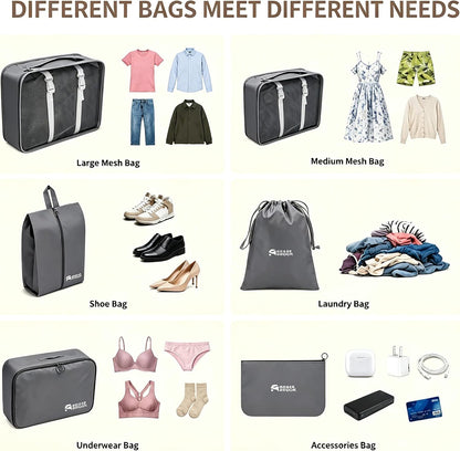 8 Set Packing Cubes for Travel Essentials With Hanging Toiletry Bag for Women, Lightweight Suitcase Organizer Bags with Mackup bag, Carry-On Luggage Accessories (Beige)