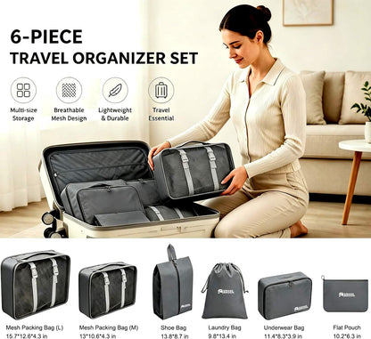 8 Set Packing Cubes for Travel Essentials With Hanging Toiletry Bag for Women, Lightweight Suitcase Organizer Bags with Mackup bag, Carry-On Luggage Accessories (Beige)