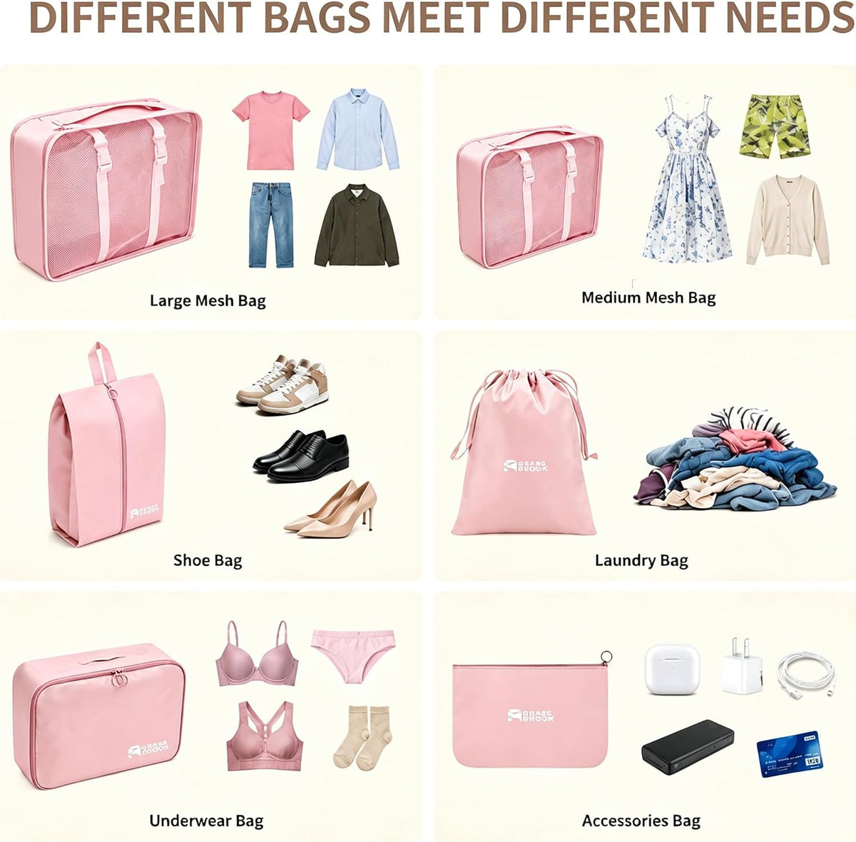 8 Set Packing Cubes for Travel Essentials With Hanging Toiletry Bag for Women, Lightweight Suitcase Organizer Bags with Mackup bag, Carry-On Luggage Accessories (Beige)