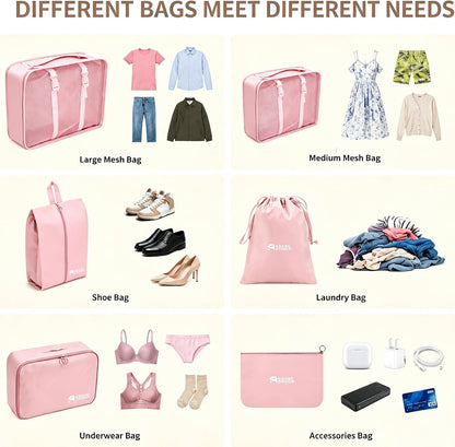8 Set Packing Cubes for Travel Essentials With Hanging Toiletry Bag for Women, Lightweight Suitcase Organizer Bags with Mackup bag, Carry-On Luggage Accessories (Beige)