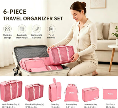 8 Set Packing Cubes for Travel Essentials With Hanging Toiletry Bag for Women, Lightweight Suitcase Organizer Bags with Mackup bag, Carry-On Luggage Accessories (Beige)