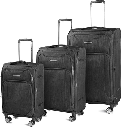 Ultra Lightweight Softside Luggage with Spinner Wheels, Set of 3, Expandable Suitcase with Retractable Handle and ID Tag, and Interlocking Zippers with TSA Lock