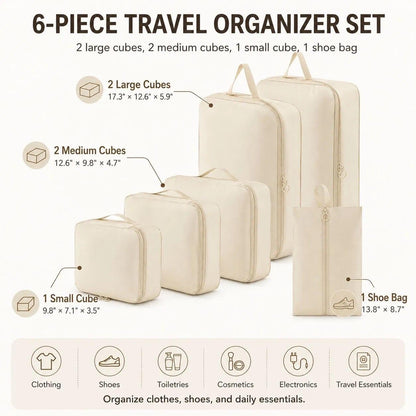 6-Piece Compression Packing Cubes, Gray Travel Organizers