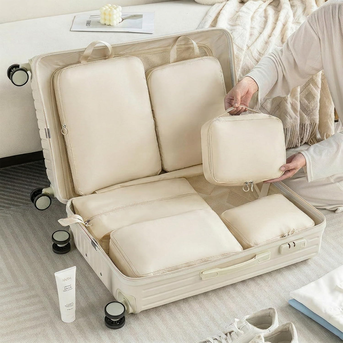 6-Piece Compression Packing Cubes, Gray Travel Organizers