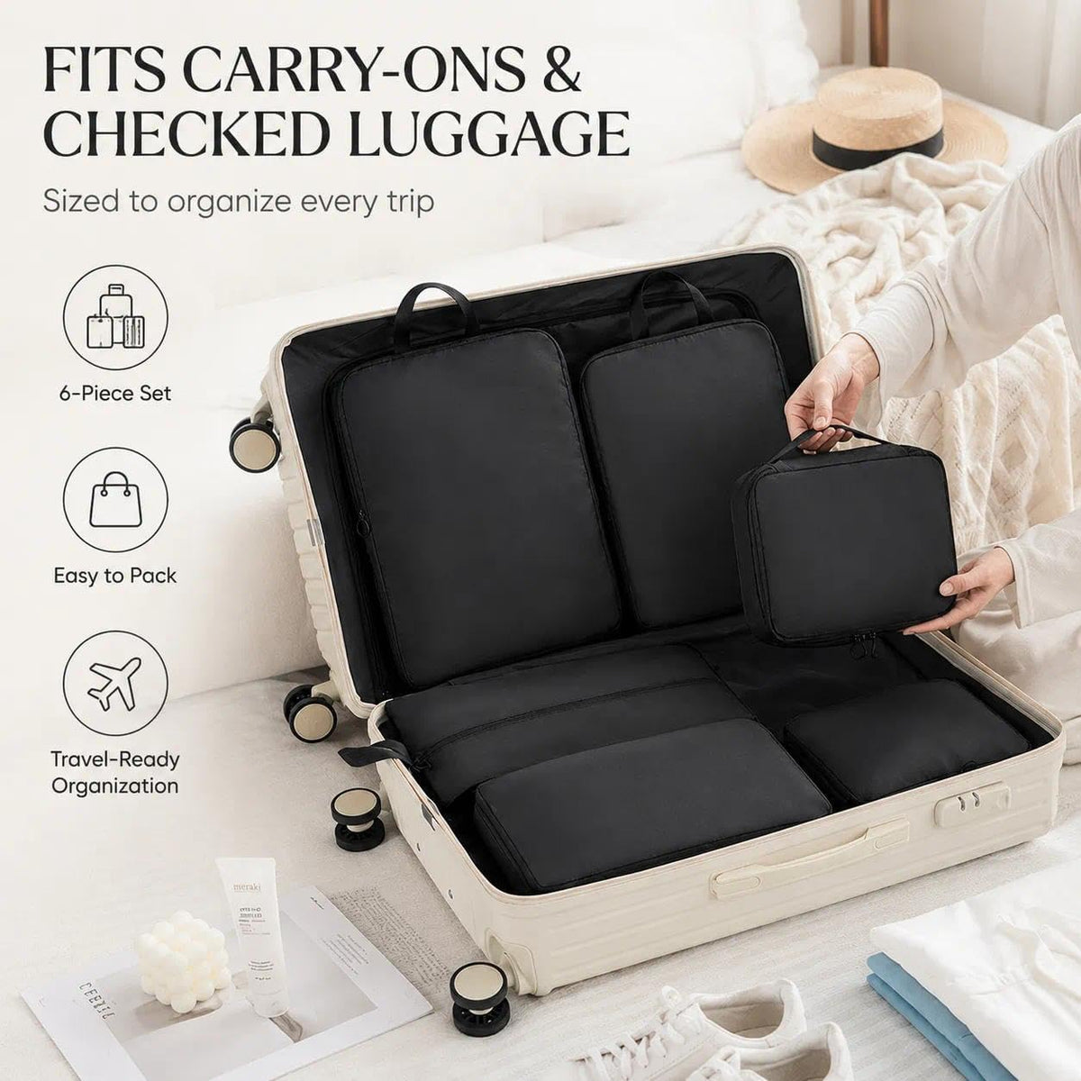 6-Piece Compression Packing Cubes, Gray Travel Organizers