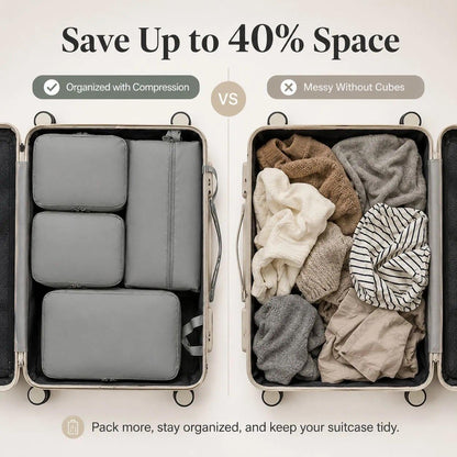 6-Piece Compression Packing Cubes, Gray Travel Organizers
