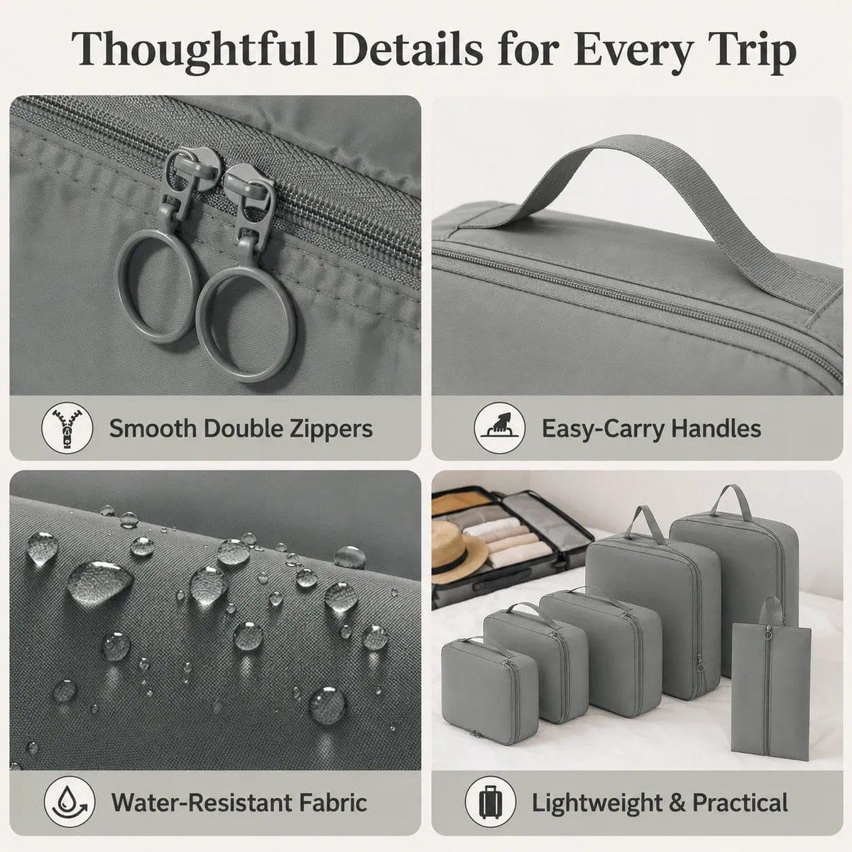 6-Piece Compression Packing Cubes, Gray Travel Organizers
