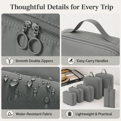 6-Piece Compression Packing Cubes, Gray Travel Organizers
