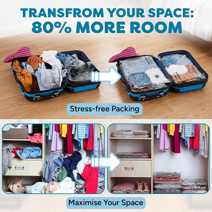 9-Pcs Travel Vacuum Bags with Electric Pump - Vacuum Storage Bags for travel - Space Saver for Clothes - Packing Cubes for Luggage & Suitcases - With Portable Cordless Pump