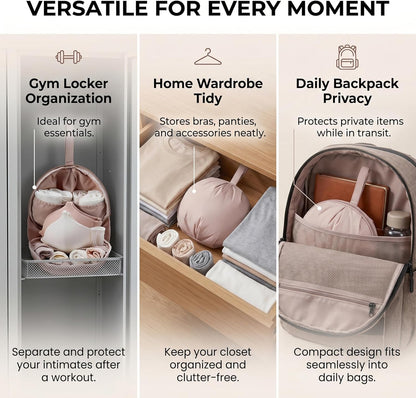 Lingerie Storage Bag Set, Multi-Compartment Travel Underwear Organizer, Portable Lightweight Luggage Packing Cube for Women's Bra Panties and Accessories (White)