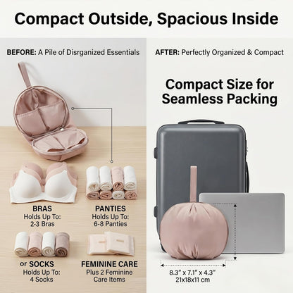 Lingerie Storage Bag Set, Multi-Compartment Travel Underwear Organizer, Portable Lightweight Luggage Packing Cube for Women's Bra Panties and Accessories (White)