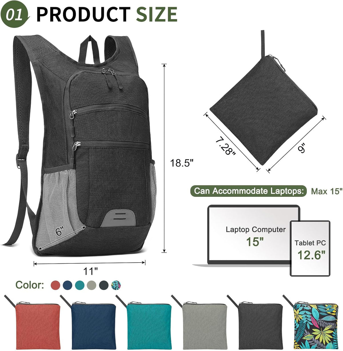 20L Lightweight Hiking Daypack, Foldable Travel Packable Backpack for Men Women for Cycling Camping Outdoor (Leaf Print)
