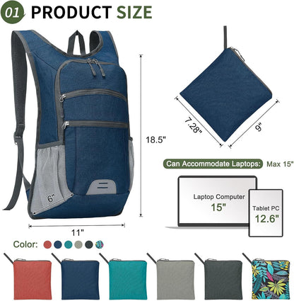 20L Lightweight Hiking Daypack, Foldable Travel Packable Backpack for Men Women for Cycling Camping Outdoor (Leaf Print)