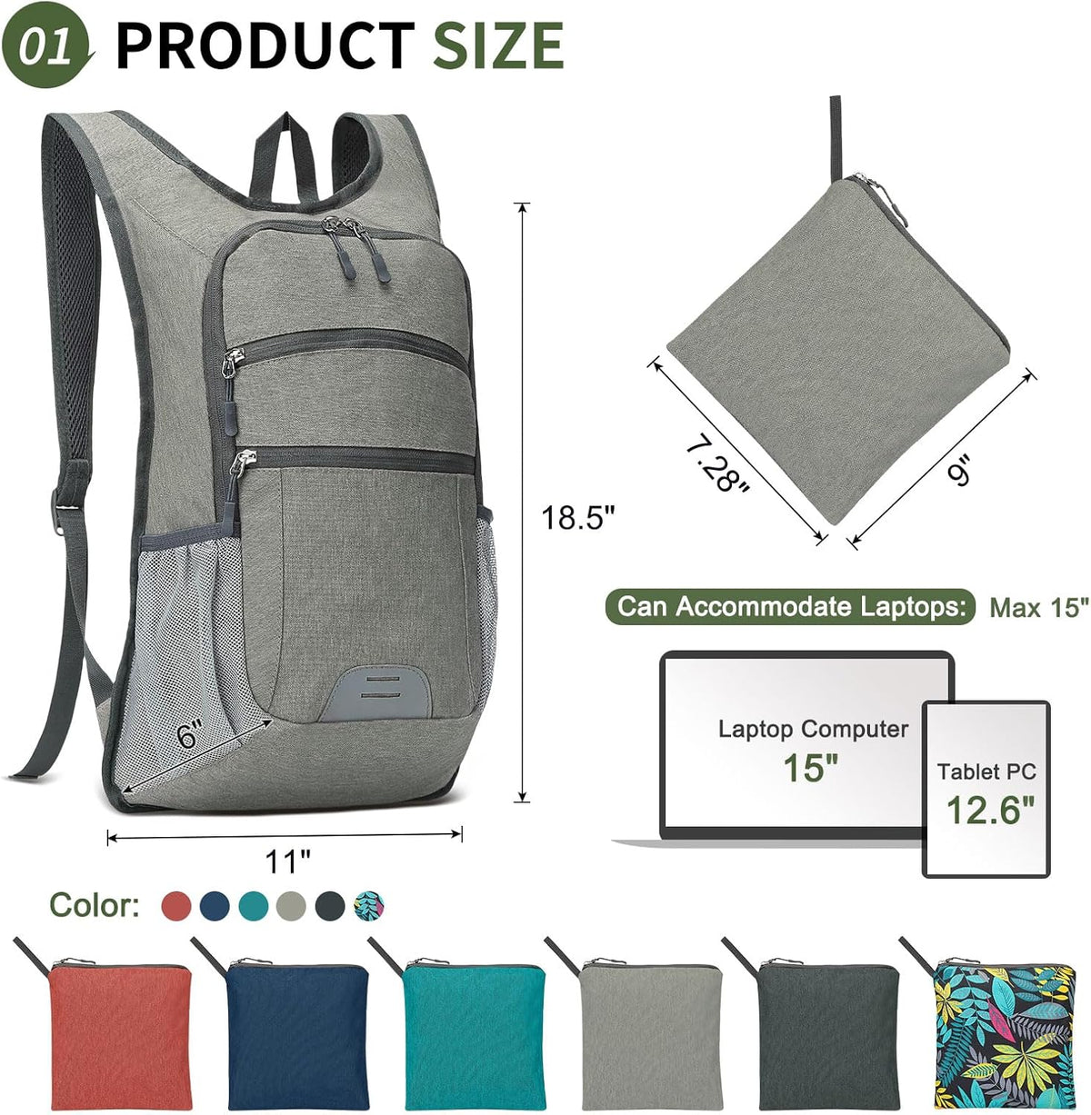 20L Lightweight Hiking Daypack, Foldable Travel Packable Backpack for Men Women for Cycling Camping Outdoor (Leaf Print)