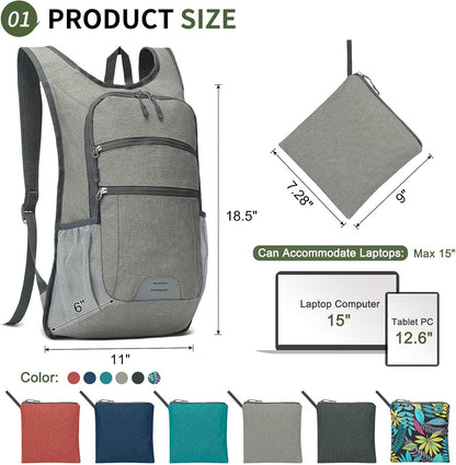 20L Lightweight Hiking Daypack, Foldable Travel Packable Backpack for Men Women for Cycling Camping Outdoor (Leaf Print)