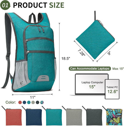 20L Lightweight Hiking Daypack, Foldable Travel Packable Backpack for Men Women for Cycling Camping Outdoor (Leaf Print)