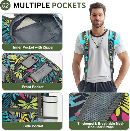 20L Lightweight Hiking Daypack, Foldable Travel Packable Backpack for Men Women for Cycling Camping Outdoor (Leaf Print)