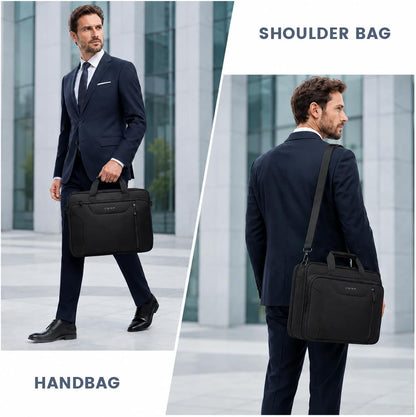 Laptop Bag Briefcase, 17.3 Inch Computer Bag Expandable Laptop Case for Men, Water Repellent Shoulder Messenger Bag for Work Business Travel Office-Black