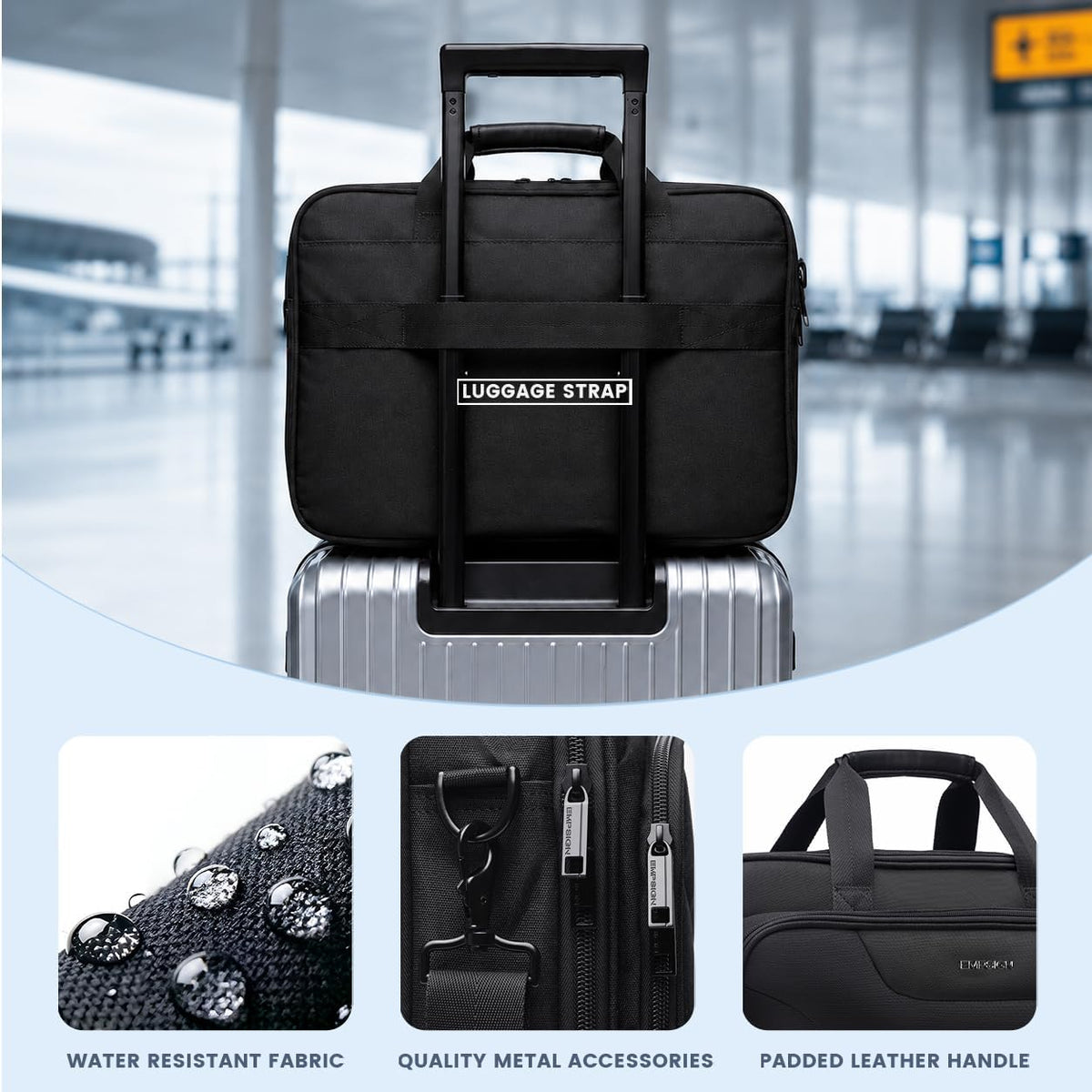 Laptop Bag Briefcase, 17.3 Inch Computer Bag Expandable Laptop Case for Men, Water Repellent Shoulder Messenger Bag for Work Business Travel Office-Black