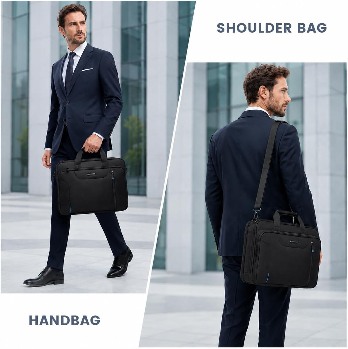 Laptop Bag Briefcase, 17.3 Inch Computer Bag Expandable Laptop Case for Men, Water Repellent Shoulder Messenger Bag for Work Business Travel Office-Black